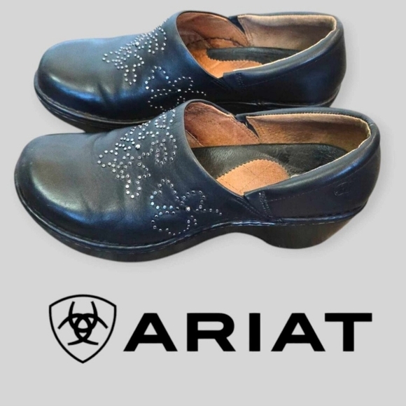 Ariat Black Leather Clogs with Embellishments Size 6.5 - Picture 1 of 13